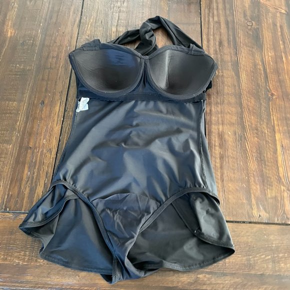 LANDS' END Sz 10 Slender Suit CASCADE RUFFLE ONE PIECE UV SWIMSUIT BLACK Modest - Picture 10 of 11